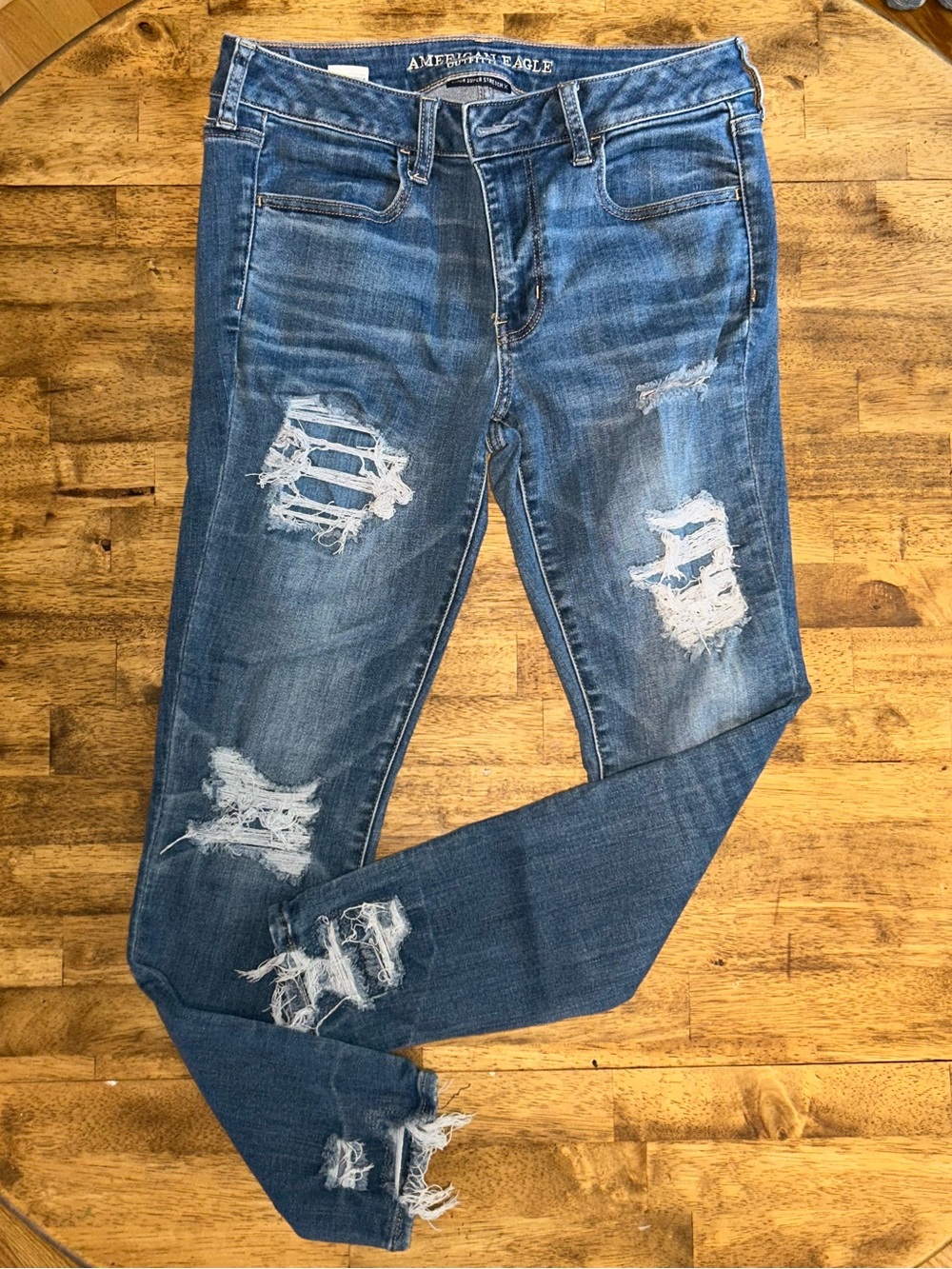 American Eagle Outfitters Blue Distressed Skinny Jeans